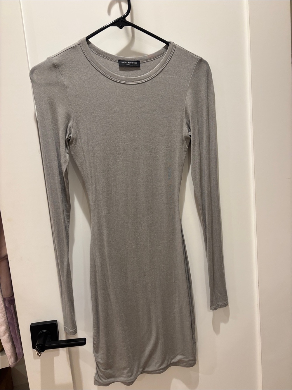 naked wardrobe Long-Sleeve Grey Bodycon Mini Dress